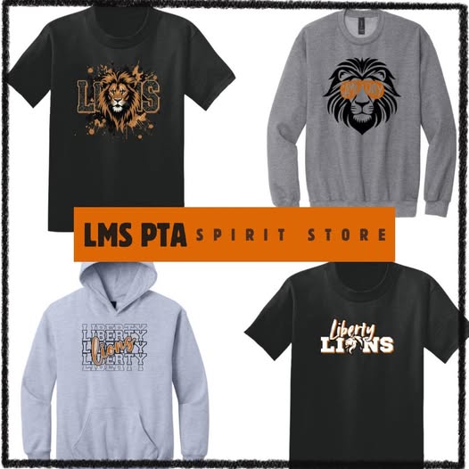 multiple clothing items with Liberty logo or lion drawing